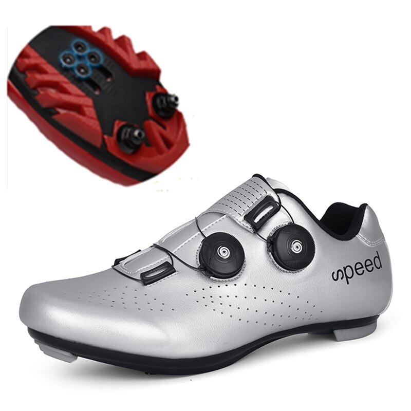 Athletic Bicycle Shoes MTB Cycling Shoes Men Self-Locking Road Bike Shoes Women Cycling Sneakers: Silver MTB