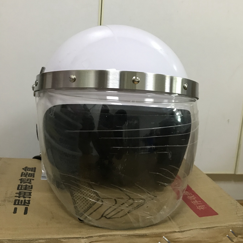 Casco antisommossa bianco guardia di sicurezza visiera casco di prevenzione protezione del collo in pelle casco di sicurezza caldo arioso