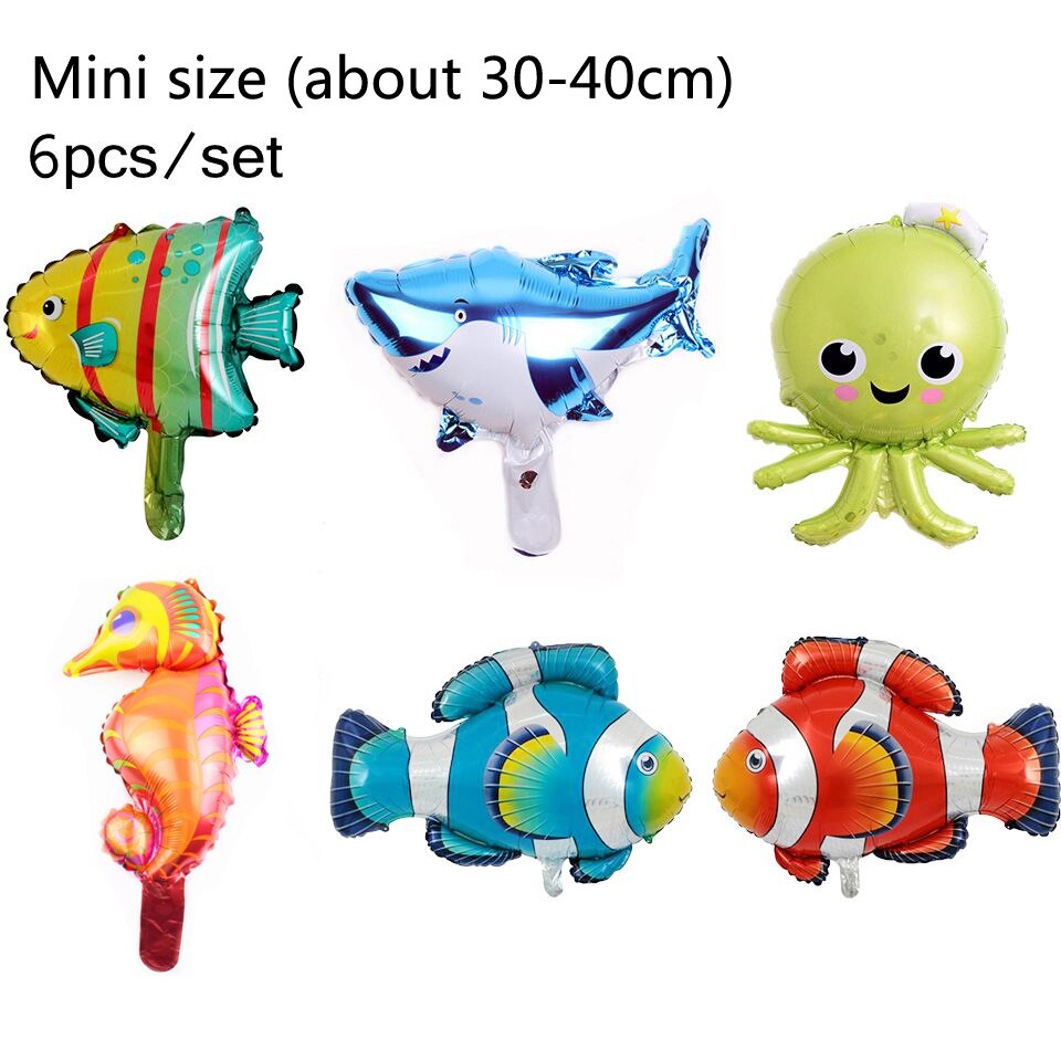 1 set engångsservis för haj tecknade havsdjur papperstallrikar koppar för födelsedag/babydusch dekoration tillbehör för barnfest: 6 st ballonger