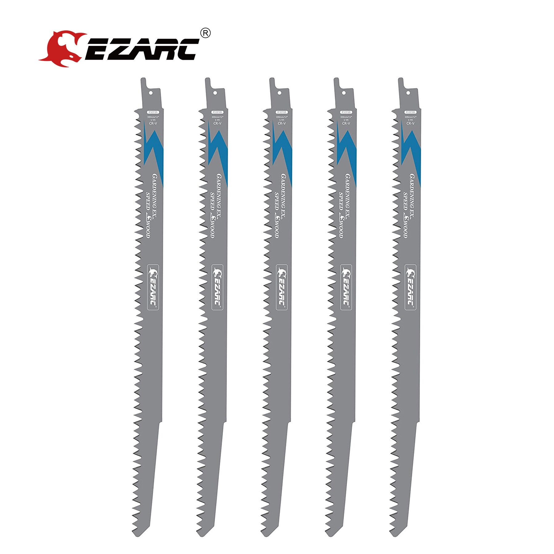 EZARC Wood Pruning Reciprocating Saw Blade Sharp Ground Teeth For Wood Fast Cutting 5TPI Parkside Multi Cutter Blade(5-Pack): green
