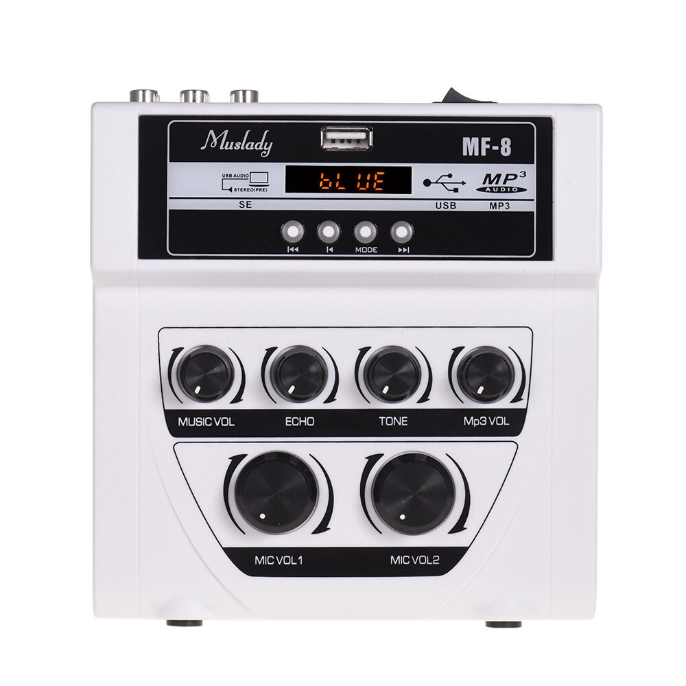Muslady MF-8 Mini Karaoke Sound Mixer Stereo Echo Mixers Dual Microphone Inputs Support BT Recording MP3 for PC Amplifier