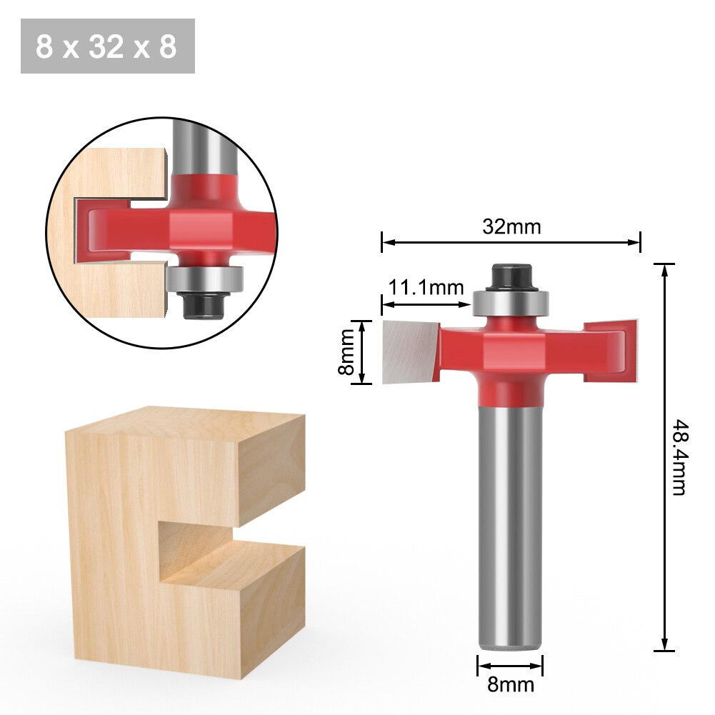 Fresa de madera de rodamientos tipo T de mango de 8mm, broca de conejo de grado Industrial, herramienta de carpintería, brocas de enrutador para madera, 1 ud.: 8X31.7X7.96