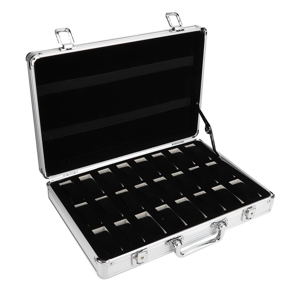 24 Grid Aluminium Koffer Case Horloge Display Storage Box Case Horloge Houder Box Sieraden Opslag Stofdicht Display Organizer