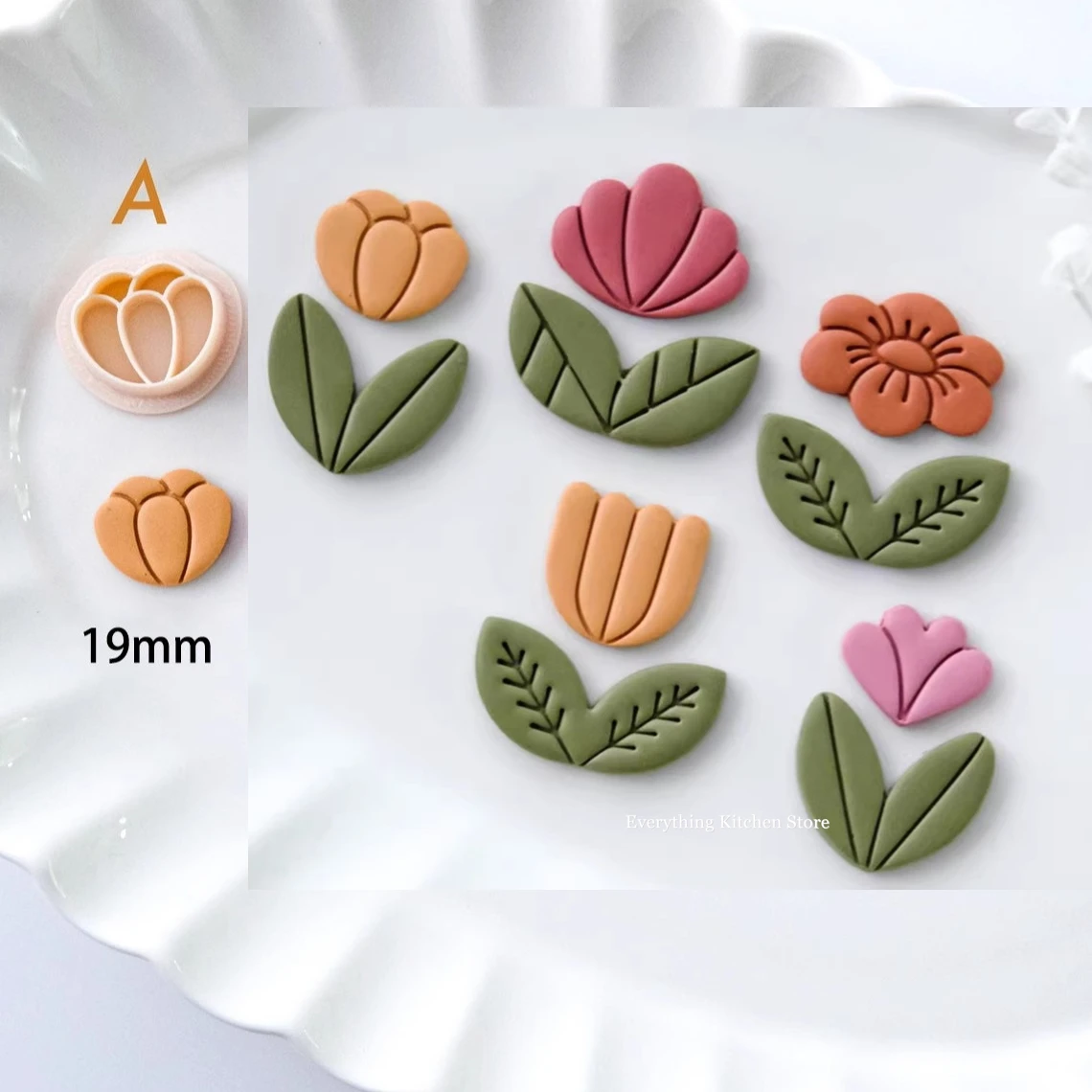 Cortador de arcilla polimérica con forma de Margarita y tulipán, herramientas de corte para modelado de joyería, pendientes de cerámica suave, broche de arcilla, hojas de flores, bricolaje: Gris claro