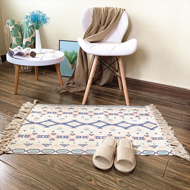 Boheme håndvævet bomulds tæppe kvast sengetæppe geometrisk gulvmåtte print område tæppe til stueindretning: 8