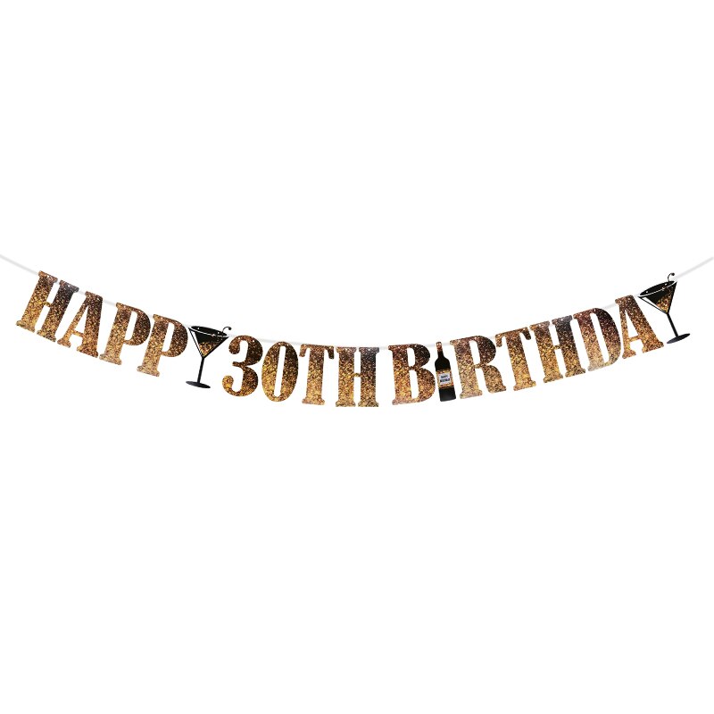 Guirnalda de papel para de cumpleaños de adultos, pancarta de color dorado y negro, de cumpleaños colgante para decoración, 18, 21, 30, 40 y 50 años: B04