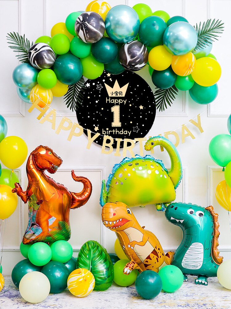 Children's Dinosaur Theme Decoration Scene Layout Boy Baby One Year Old Happy Birthday Party Background Wall Balloon