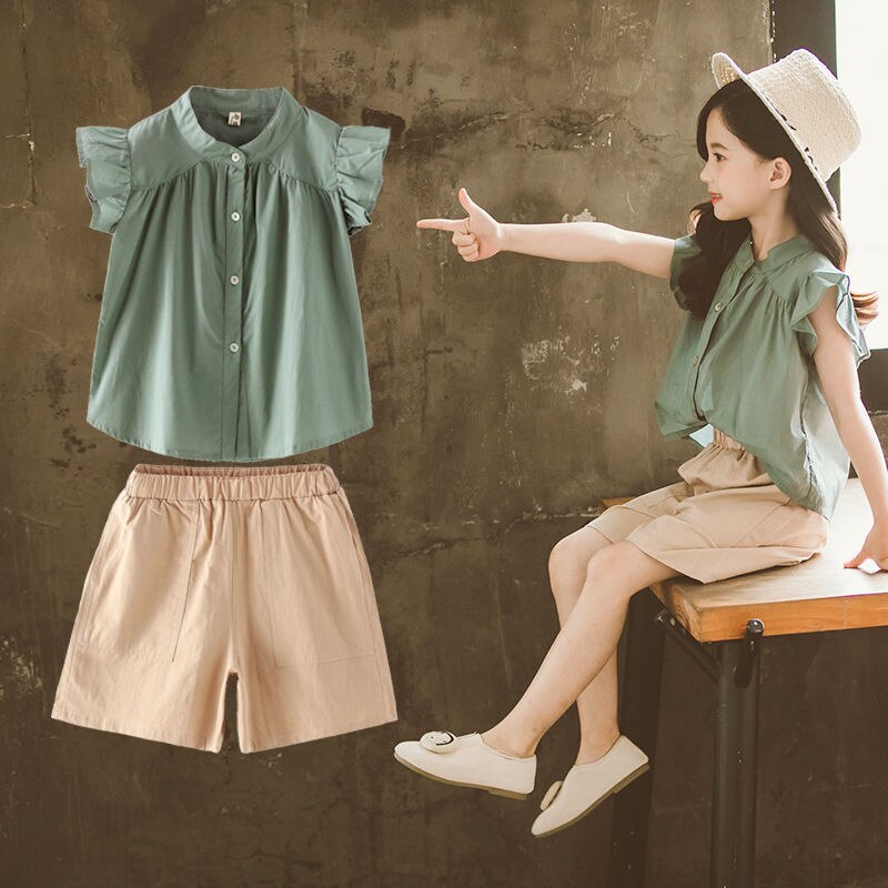 2022 pantaloncini per camicia a maniche corte per bambina Set da 2 pezzi abiti estivi per bambini pantaloni corti a gamba larga per bambini abiti in cotone per ragazze