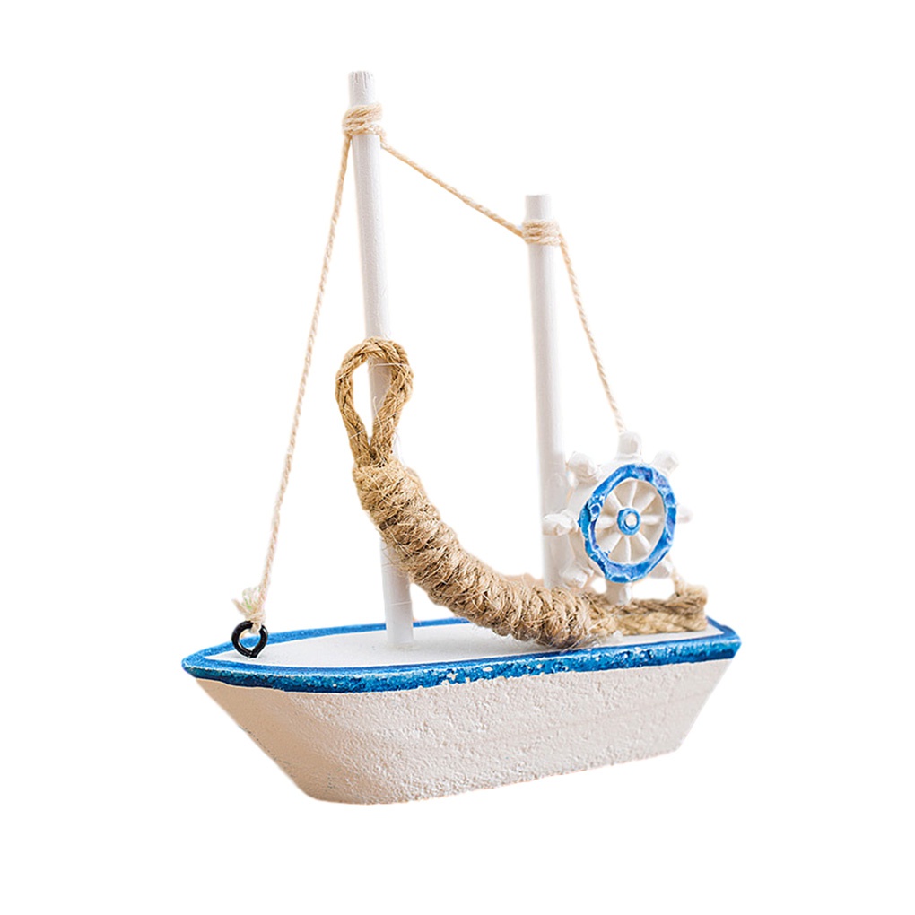 1pc mini middelhavsstil marine nautisk træ blå sejlbåd skib træ håndværk ornamenter festlokale boligindretning: Ror