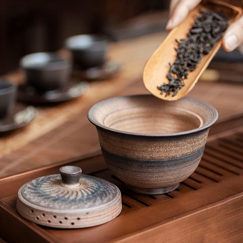 170ml japansk stil vintage groft keramik rust glasur gaiwan håndlavet keramisk kung fu te sæt tureen tekop te skål indretning