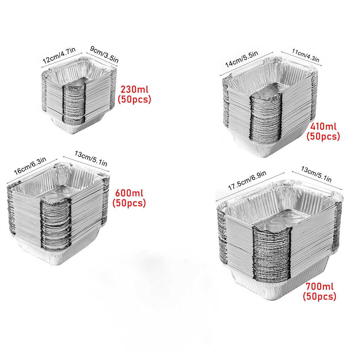 50 stuks wegwerp aluminiumfolie, verschillende maten, blikken pannen zijn perfect voor koken, verwarmen, opbergen en bereiden van voedsel.