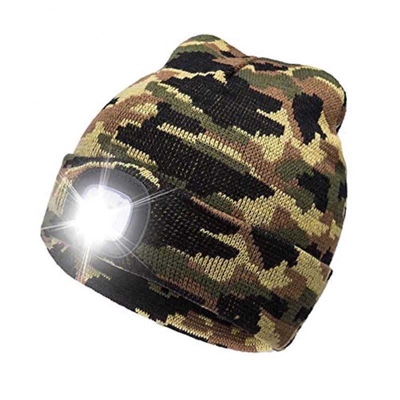 Adisputent Winter Unisex Warmer Knit Cap Hat Button Battery LED Beanie Cap LED Spot light hat LED light headlights 8: Camouflage