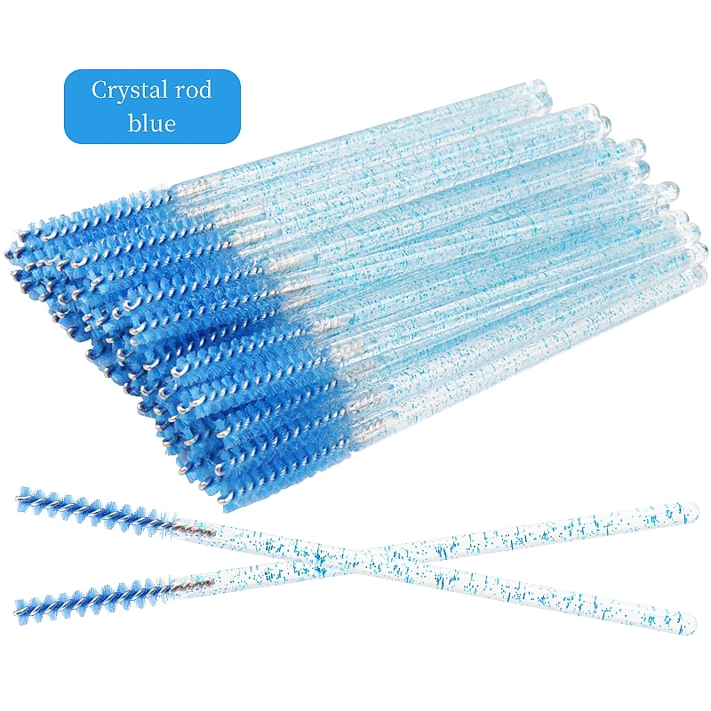 50 Stuks Wegwerp Wimperborstels Crystal Eye Lash Mascara Wands Glitter Lash Kam Spooies Micro Make-Up Applicators: Blauw