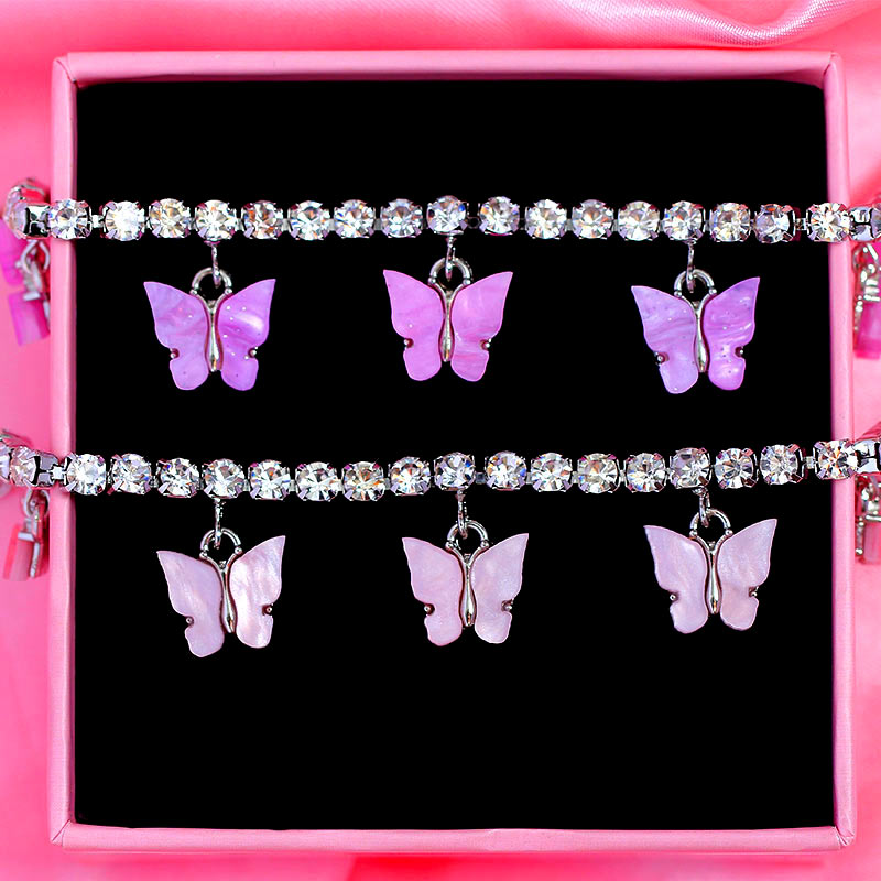 Korean Butterfly Pendant Bracelet for Women Gold Silver Color Shiny Rhinestone Bracelet Jewelry Party