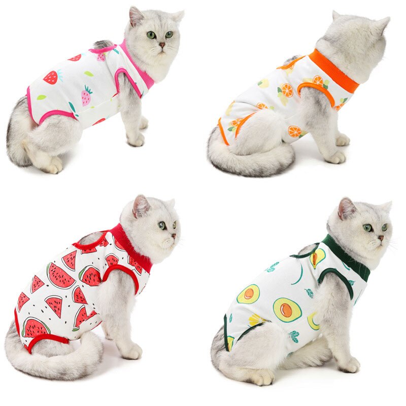Ropa para mascotas con patrón de frutas, Mono para perro y gato, pijamas para niñas, bata quirúrgica para perros pequeños, monos para perros desteñidos antilamer