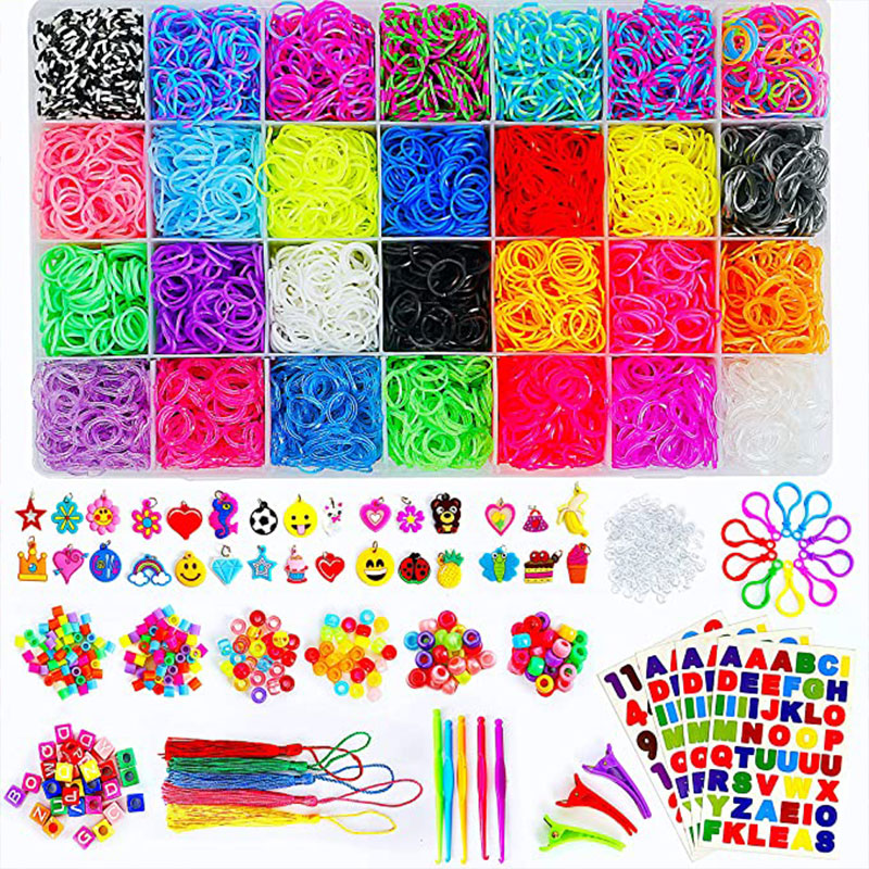 DIY Toy Loom Rubber Bands 10000pcs Silicone Bands Elastic Refill Kit ABC Stickers Bracelet Making kit for Girls Weave Loom Bands