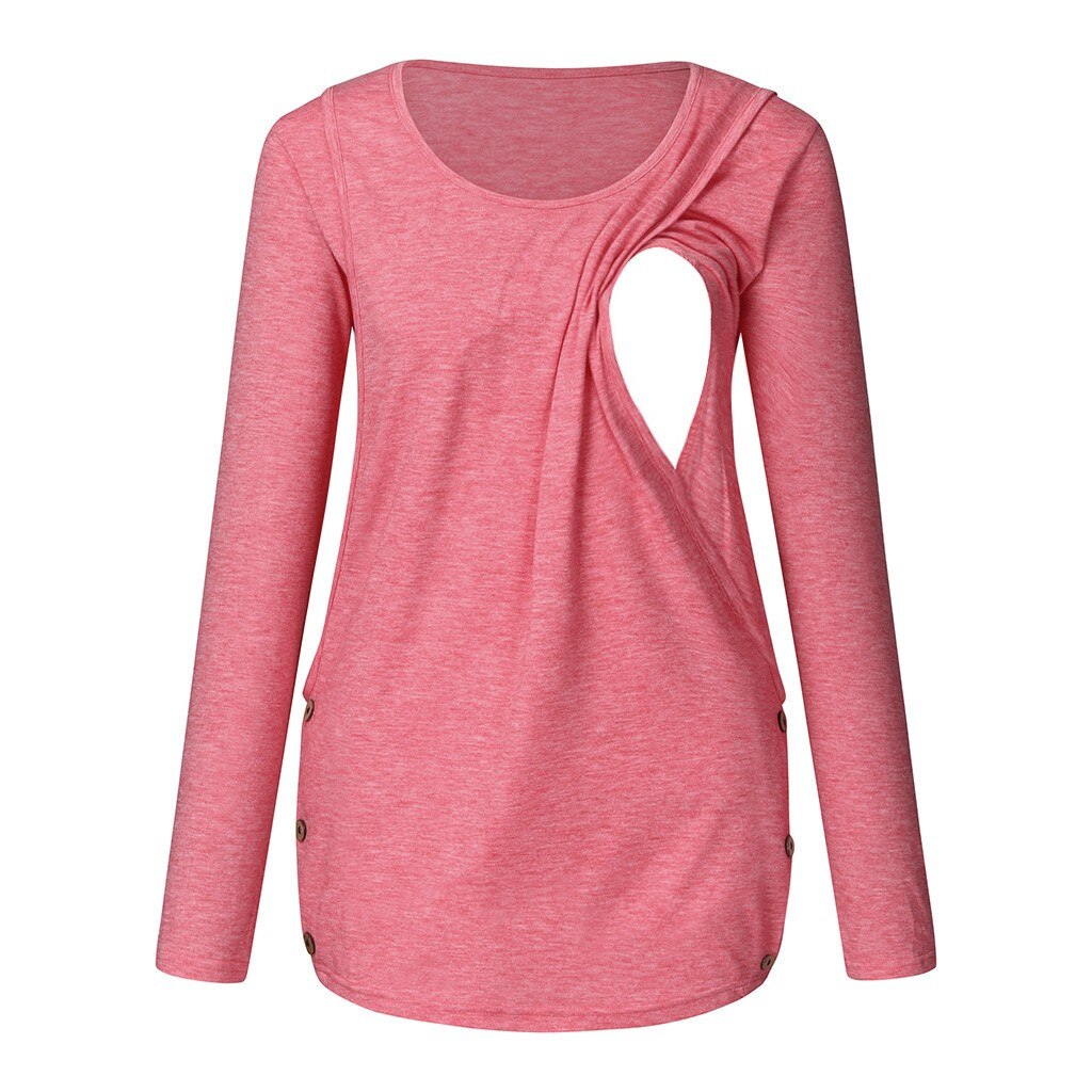 Maternity Blouses And Tops For Pregnant Plus Size Maternity Blouses Side Button Tunic Nursing Winter Breastfeeding Clothes Y99: 808875RD / S