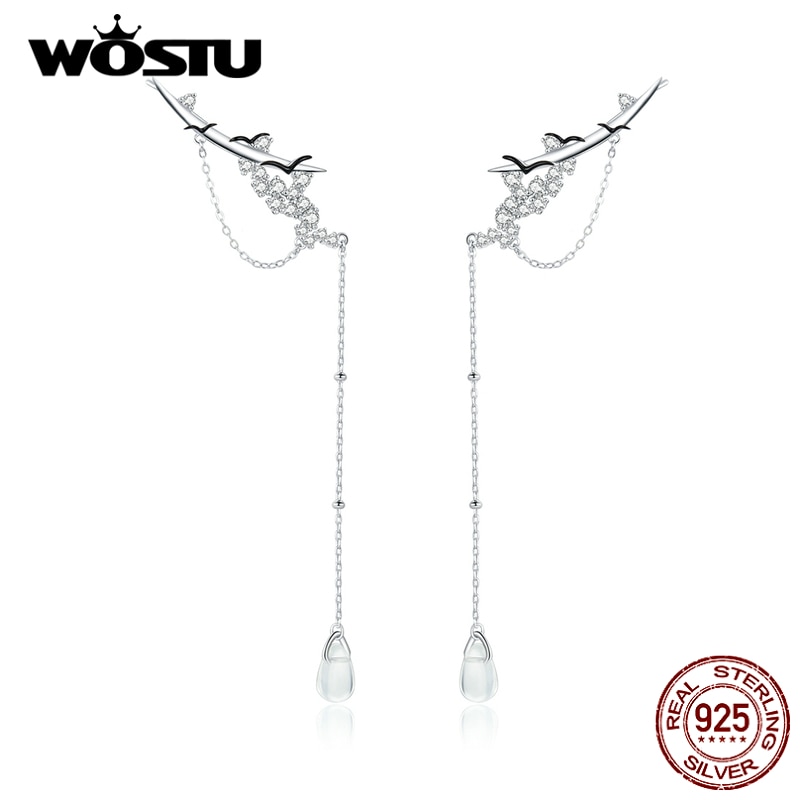 WOSTU Classical Landscape Earrings 925 Sterling Silver Long Chain Link Zircon Dangle Earrings Luxury S925 Jewelry CTE430