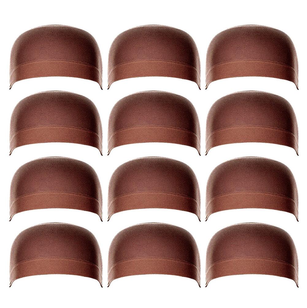 2/12 st kvinnor män universal hög stretchig peruk liner keps hatt frisyr tillbehör dam elastiska peruk kepsar: Lätt kaffe 6 låda