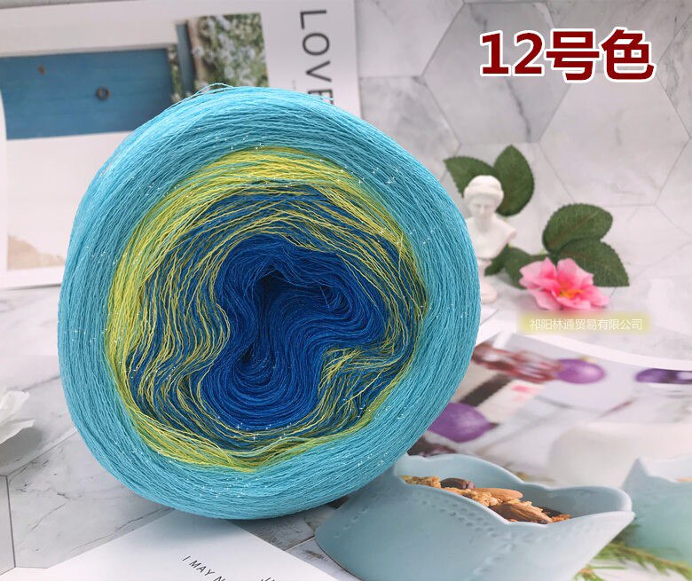 300g Cake ball shape crochet yarn cotton flax space dye knitting yarn Woolen Linen Blended Yarn Hand Knitting Melange Yarn ZL49: color 12