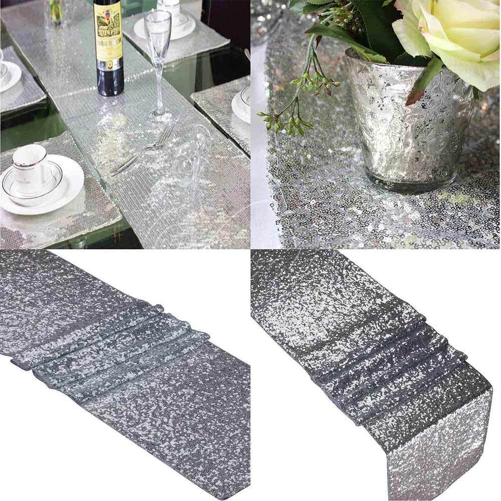 Gold Silver Tone Champagne Sequin Table Runner 12"x108" Sparkly Wedding Decor