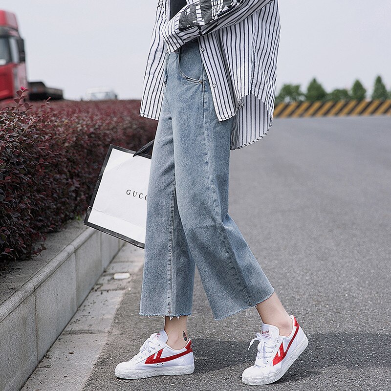 Streetpants Straight Jeans Women High Waist Blue Denim Trousers Female Loose Nine Length Fall Jeans P9136