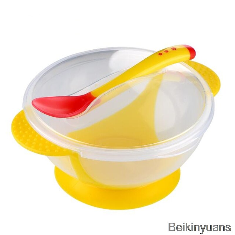 Babybestick 3 stycken / set babysugsservis baby skedskål med temperaturavkänning barnmat matning säker skål servis
