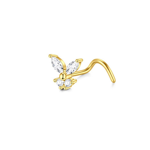 1 pz acciaio chirurgico cristallo anelli penetranti al naso e borchie perno al naso a forma di L zircone anello al naso stile indiano gioielli penetranti Nariz: Rhodium d'imitazione placcato