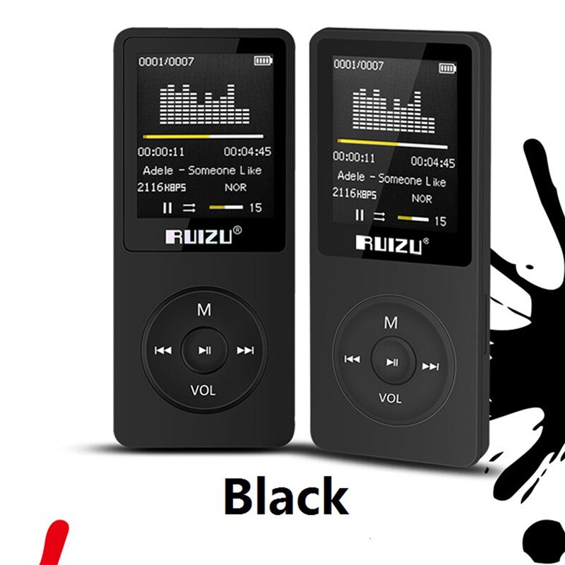 100% reproductor MP3 RUIZU X02 versión original en inglés 4G/8G/16G portátil Mp3 puede jugar 80 horas con Radio FM E-Book, reloj voz: Black