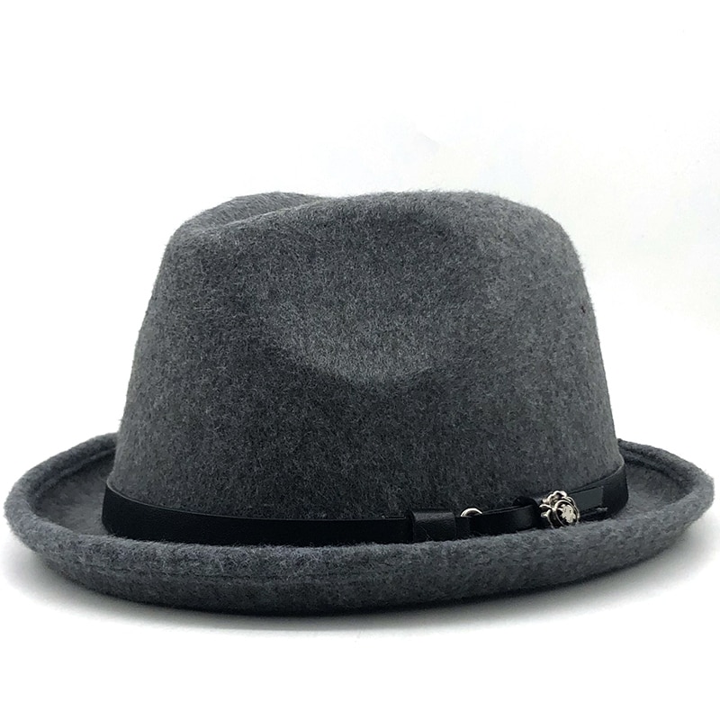 Simple Men&#39;s Felt Fedora Hat for Gentleman Winter Autumn Church Roll Up Brim Homburg Dad Jazz Hat: gray02