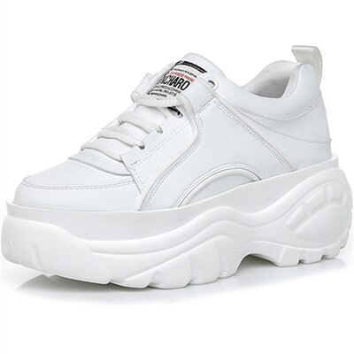 Kvindesko høj platform sneakers forår kvindesko casual sort/hvid sneakers til kvinder åndbar kvinde chunky sko: Hvid / 35