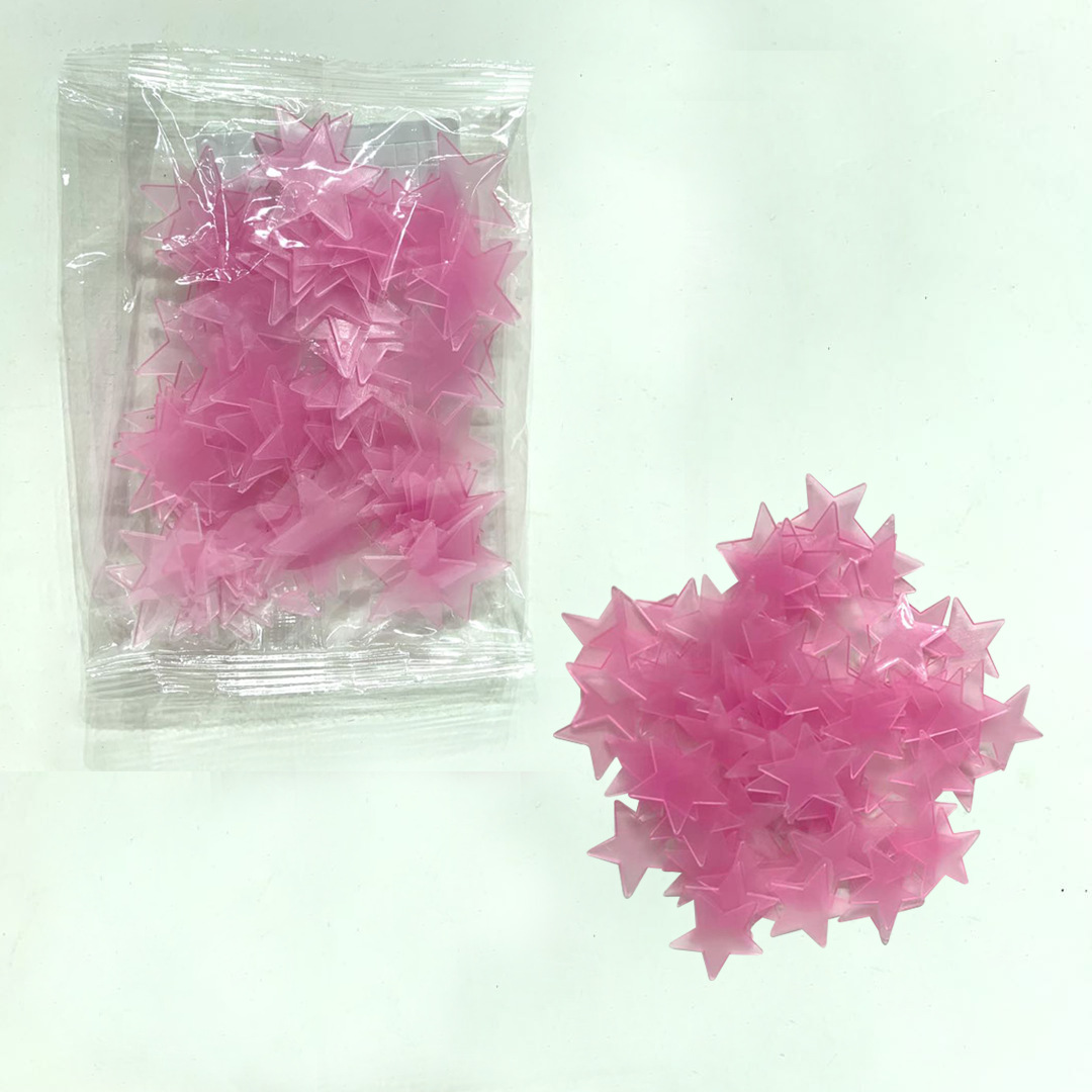 100 stk lysende stjerner wallstickers plastik fluorescerende klistermærker børneværelse boligindretning soveværelse 3d #39: Lyserød / 50 stk