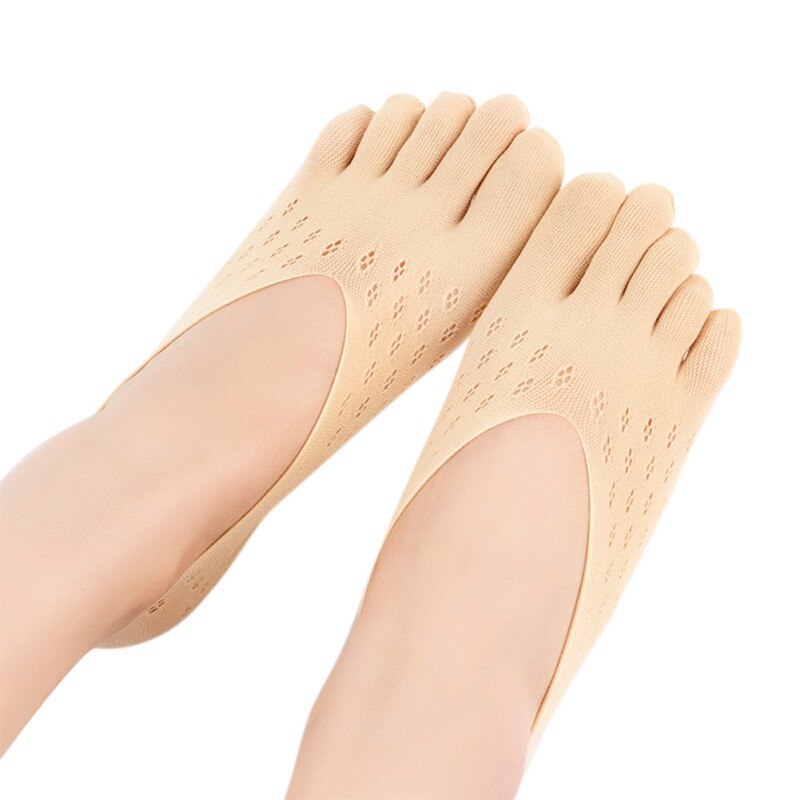 Dam sammet plommon strumpa tofflor mesh andas osynlig grund silikon båt strumpor fem finger strumpa tofflor  w4: F