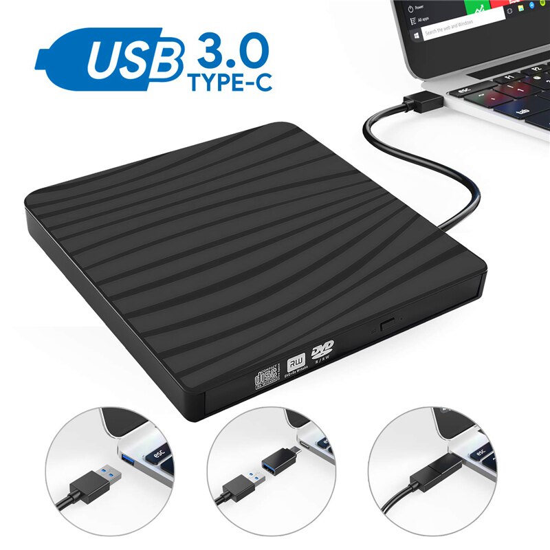 Unidad externa portátil para móvil, quemador de DVD-RW, CD-ROM, USB 3,0, interfaz tipo c, función de lectura y quema
