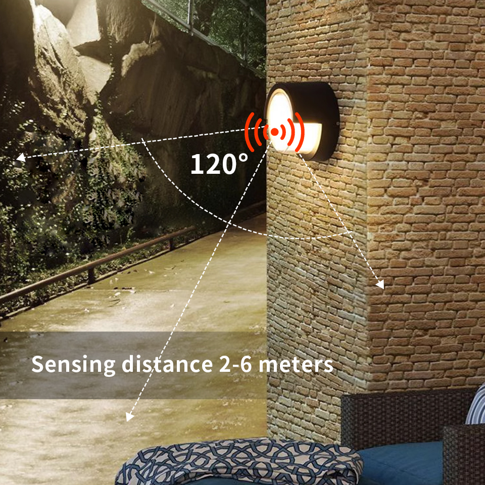 Lámpara de pared LED, Sensor de movimiento moderno, AC85-265V interior/exterior, 6W, 12W, luz de pared impermeable IP66 para decoración de camino de calle y jardín