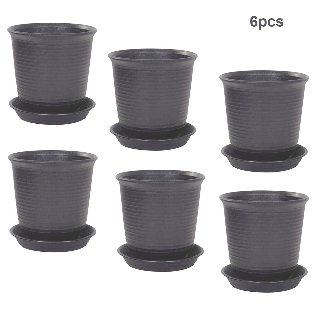 Plastic Flower Pots Thicken Resin Indoor Plant Pots with Drainage Holes Garden Barrel Planter Dark Brown 6PCS For Home Garden