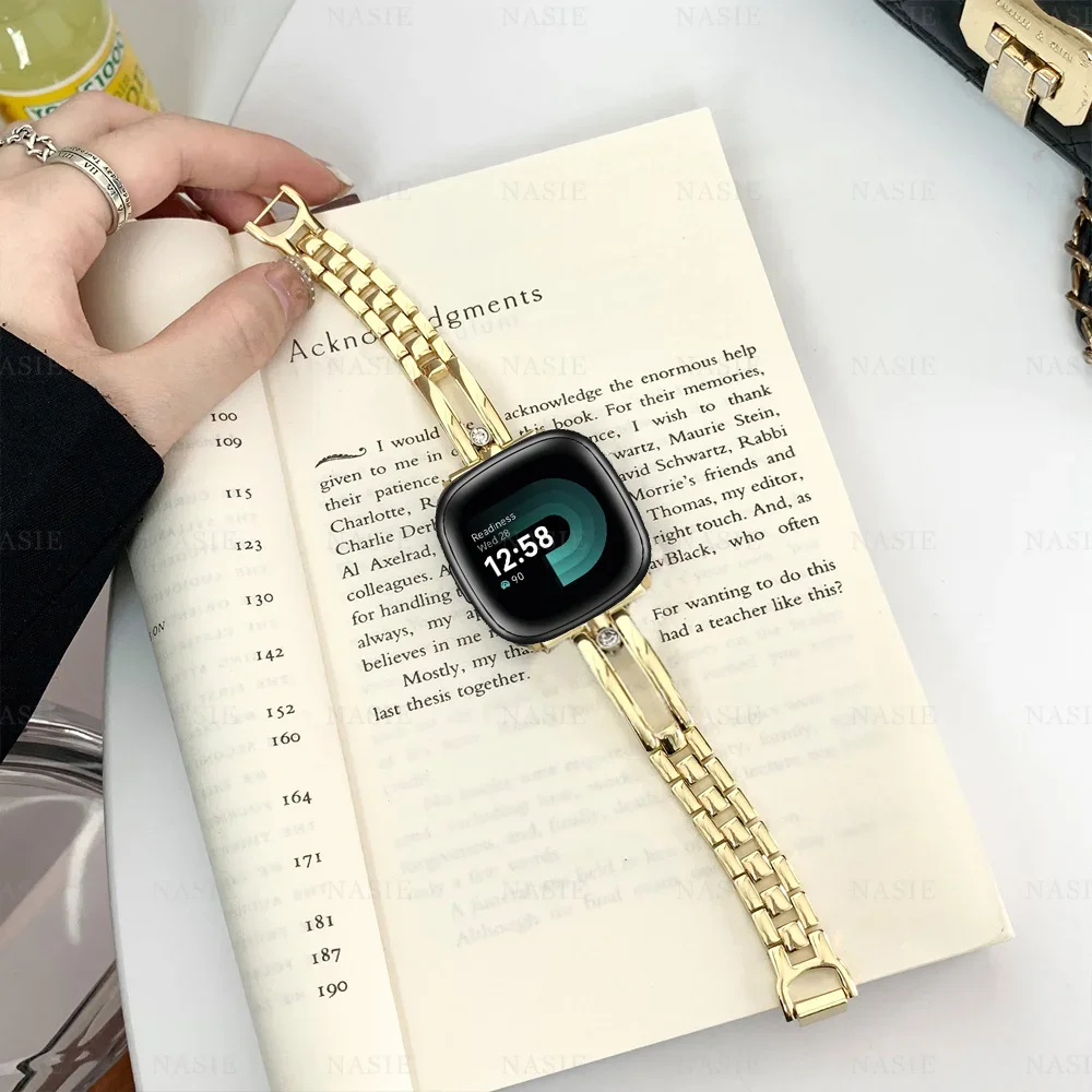 Slim Diamond Bracelet For Fitbit Versa 1/Versa 2/versa 3/Versa 4 Watch Strap Metal Bracelet For Fitbit Versa Lite/Sense 2 Strap: XL / Gold
