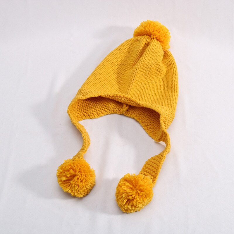 Kinderen wintermuts schattige pompon gebreide babymutsen effen kleur bescherm oorkap voor kinderen jongens meisjes warme benaie: Geel