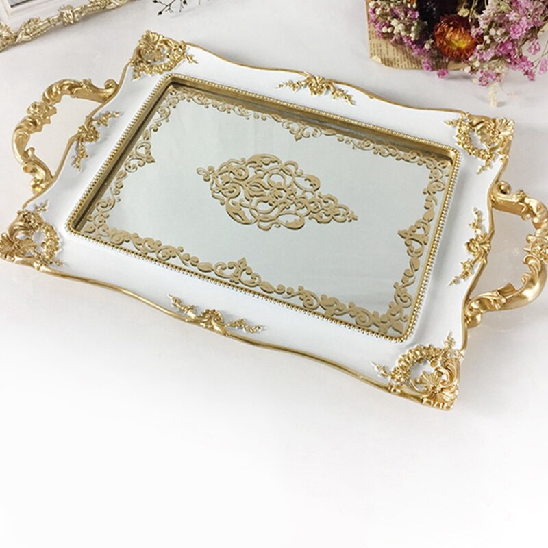 Europeisk vintage tårtfat guld spegel glas muffinsfat parfymhållare speglad sminkbricka bröllopsfest heminredning