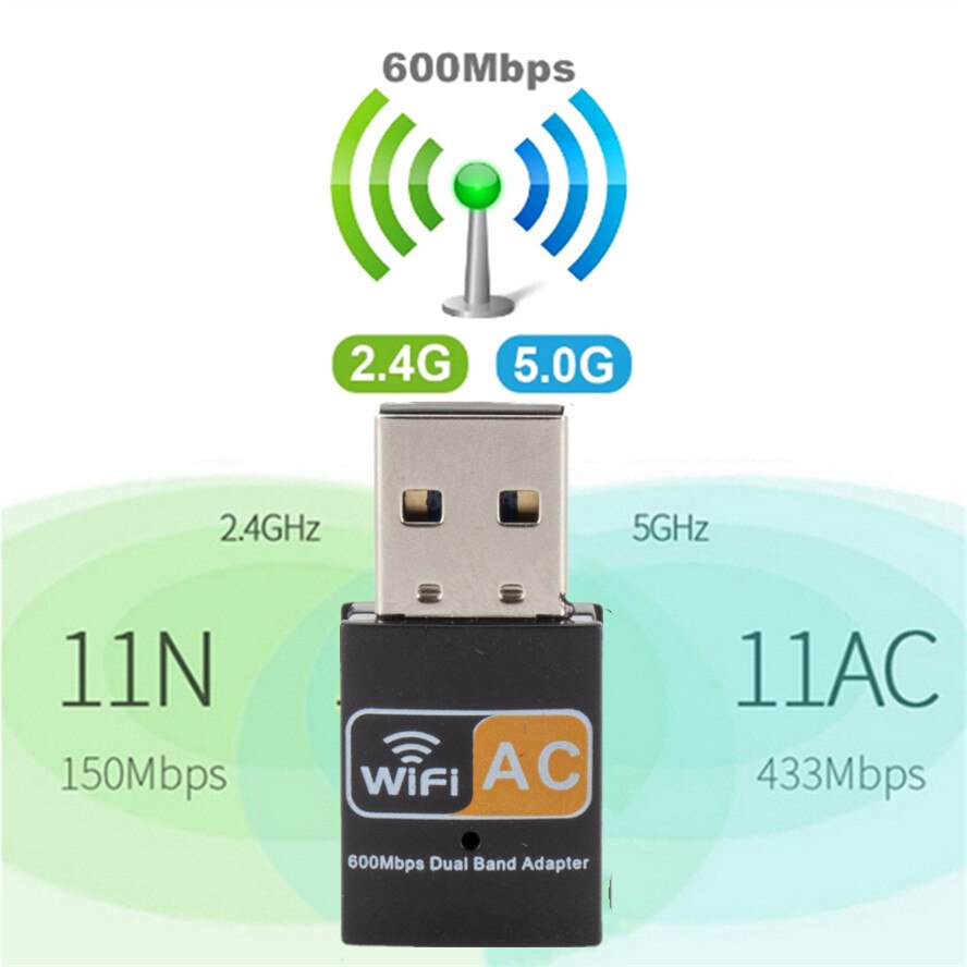 Adattatore WiFi Wireless USB Mini ricevitore scheda di rete per Computer Wireless 2.4GHz 5GHz 600Mbps Dual Band 802.11b/n/g/ac adattatore Wifi