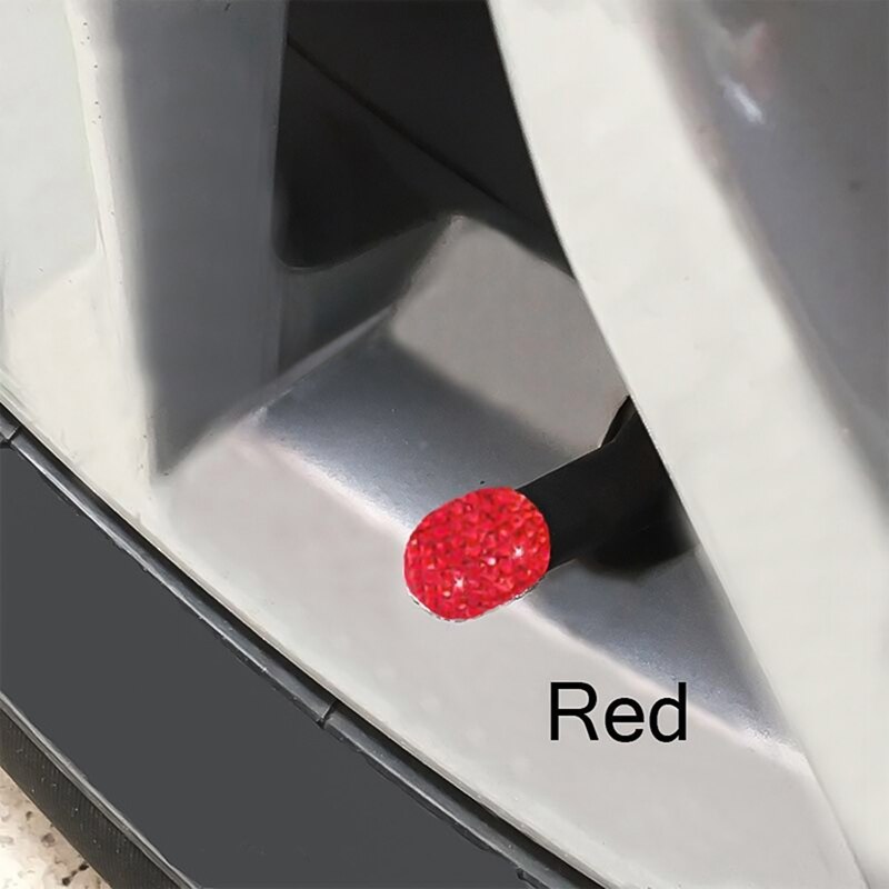 4 stk/parti blød ler rhinsten bildæk ventilhætter diamant skinnende støvtætte hætter biltilbehør: Rød