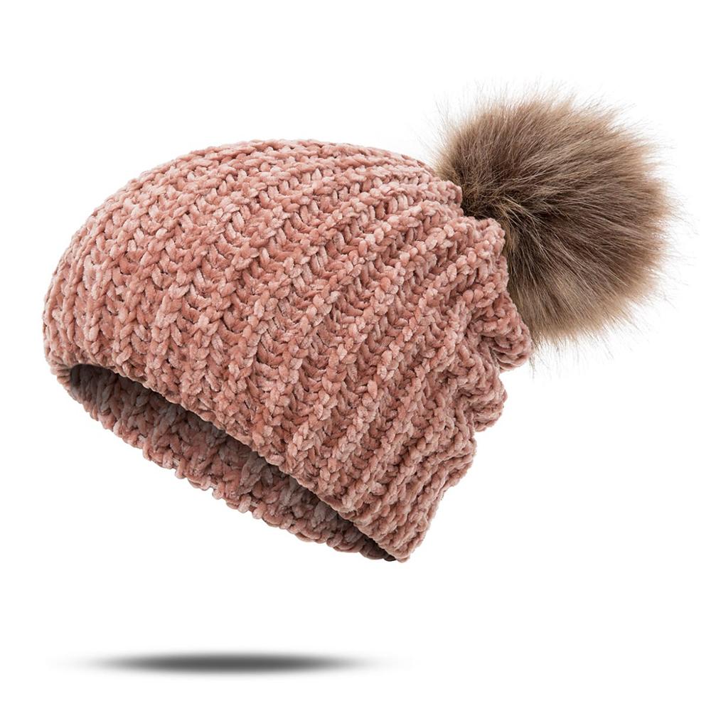 Wintermuts dames gebreid plus fluwelen winter warme muts dames effen kleur pompon muts meisjes kleding accessoires