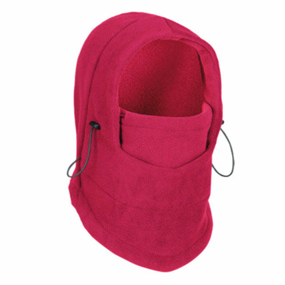 Unisexe hiver Snood polaire écharpe capuche cou visage masque couleur unie cyclisme Ski chapeau: Rouge
