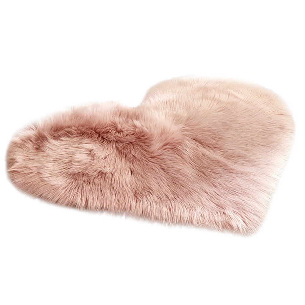 Bedroom Shaggy Carpet Heart-shaped Fluffy Floor Mats Wool Imitation Sheepskin Bed Room Faux Fur Non Slip Rugs Bedside Home Decor: Pink
