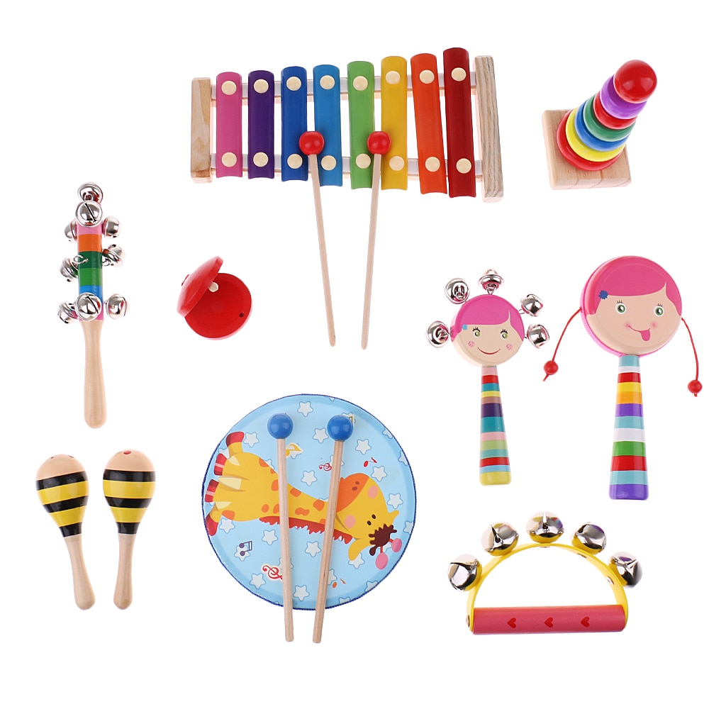 Orff Wereld Educatief Houten Tamboerijn Teach Muziekinstrument Set Kinderen Speelgoed Voor Baby 'S Ontwikkelen 10Pcs
