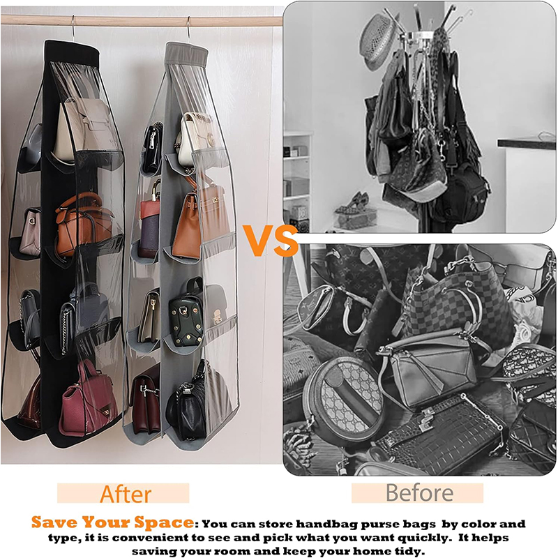 Handtaschenaufbewahrung, hängende Aufbewahrungstasche für Kleiderschrank, Schrank, Tür, Wand, transparent, staubdicht, mehrschichtig, faltbare Tasche, Organizer mit Aufhänger