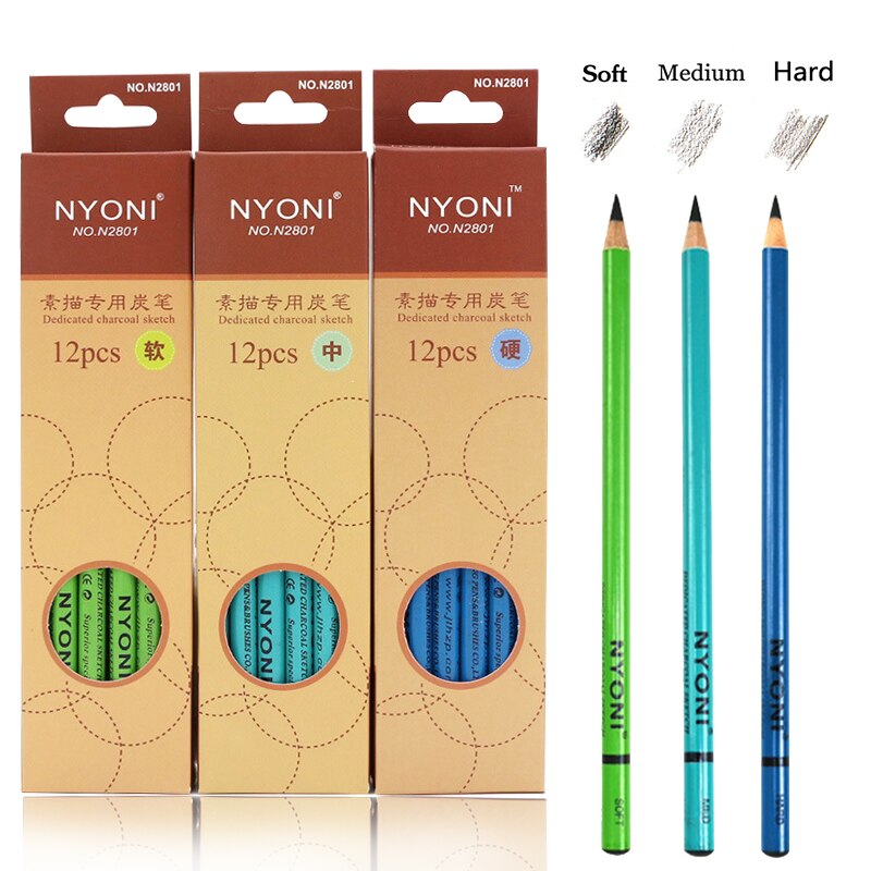 12 Stuks Carbon Potloden Set Schetsen Houtskool Tekening Potlood Set Zachte Schrijven Kantoorbenodigdheden School Manga Tekenen Potlood