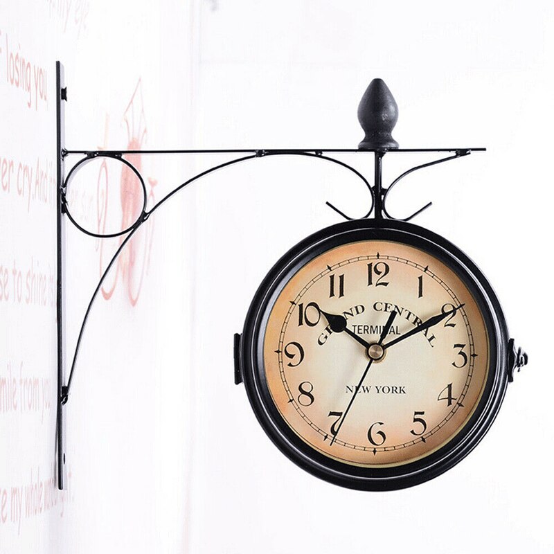 Horloge De Gare Double Face, Vintage Horloge Murale Murale Mur À Horloge Murale Extérieure Pour
