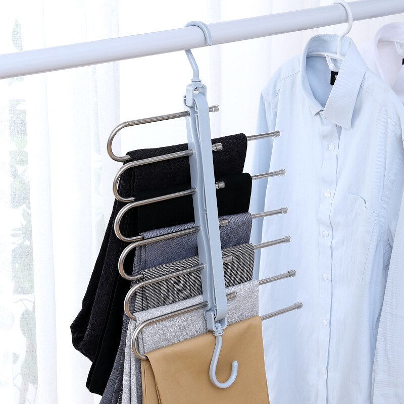 1Pc Multifunctional Folding Pants Rack Adjustable Trouser Hanger Magic Closet Storage Shelf