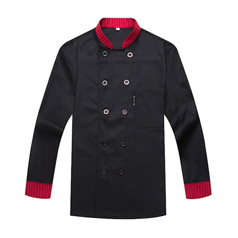 Gratis logo tryk sort hvid rød farve ensfarvet kokkefrakke jakke fuldærmet åndbar bageri tjener restaurant uniform: Sort skjorte / M
